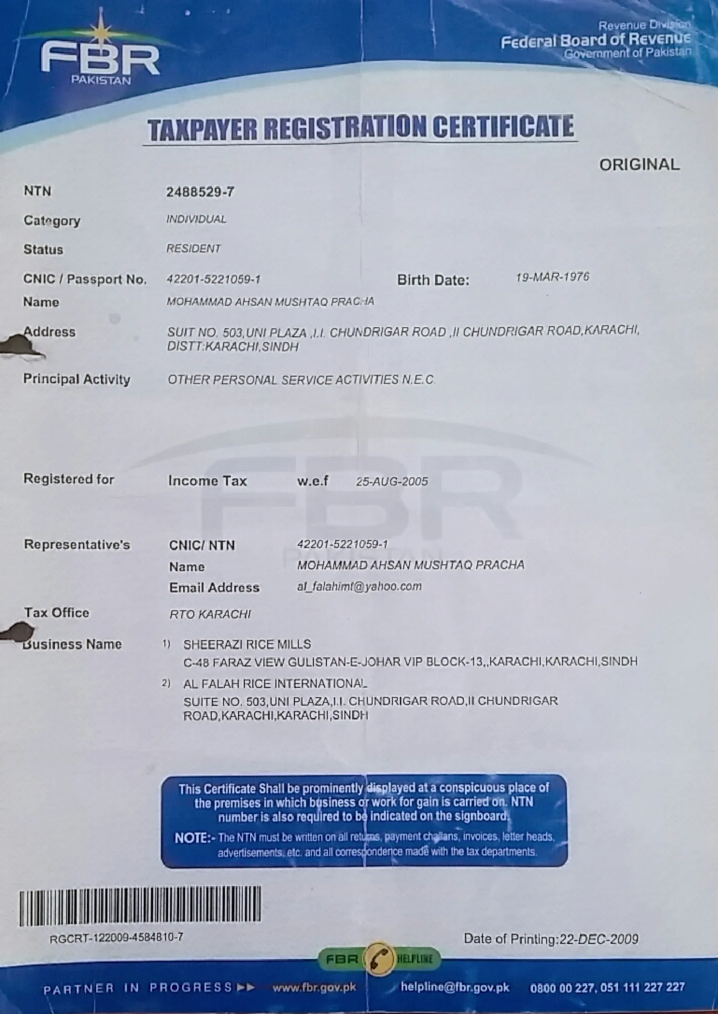 National Tax Certificate